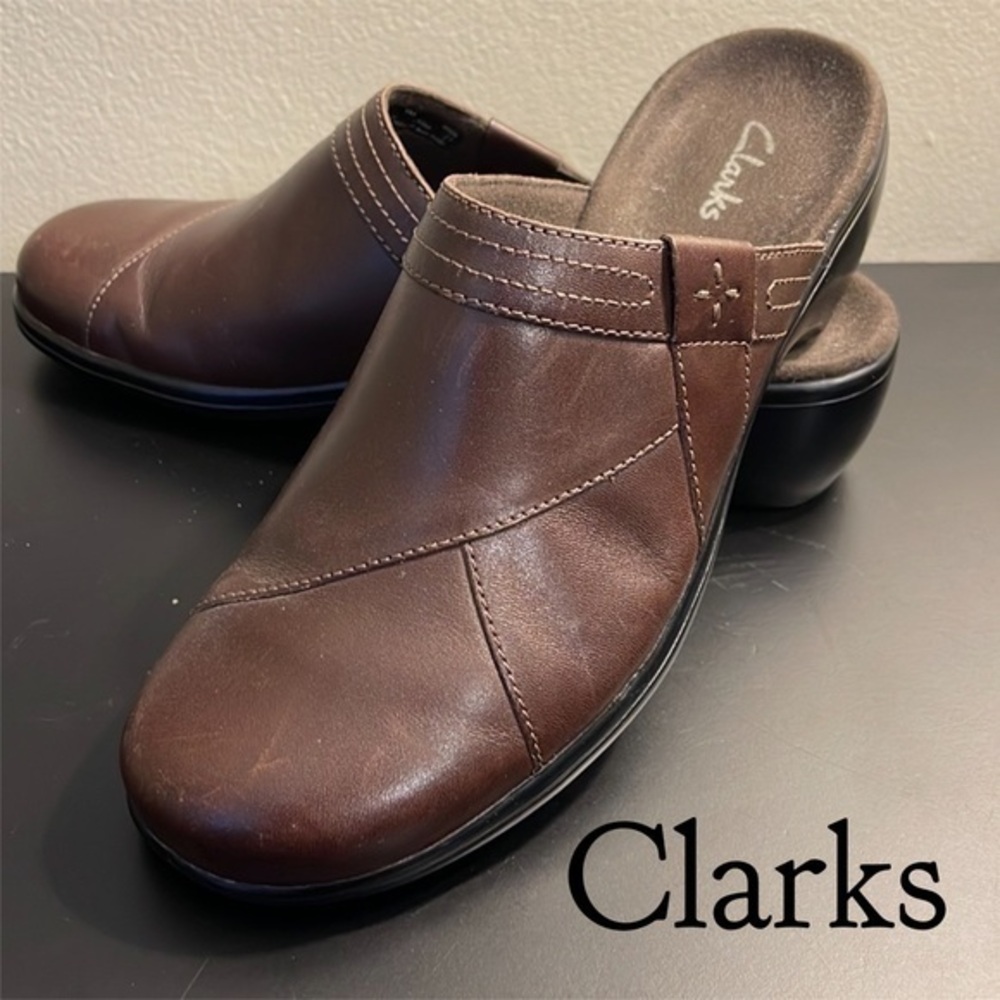 Clarks, 8, Dark Brown Leather Mule